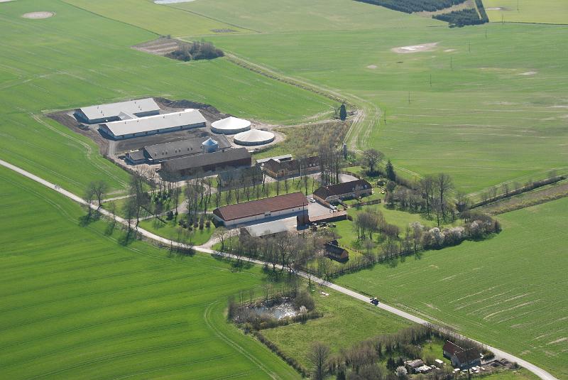 Luftfoto af Allindemaglegård omgivet af grønne marker.